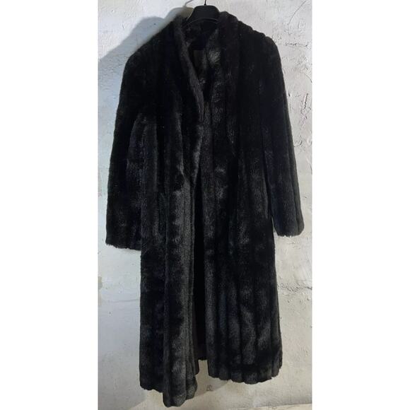 Vintage Faux Fur Coat Cassini Unique New York Black Size 18 Union Made